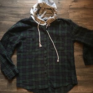 Hooded Plaid Button Up